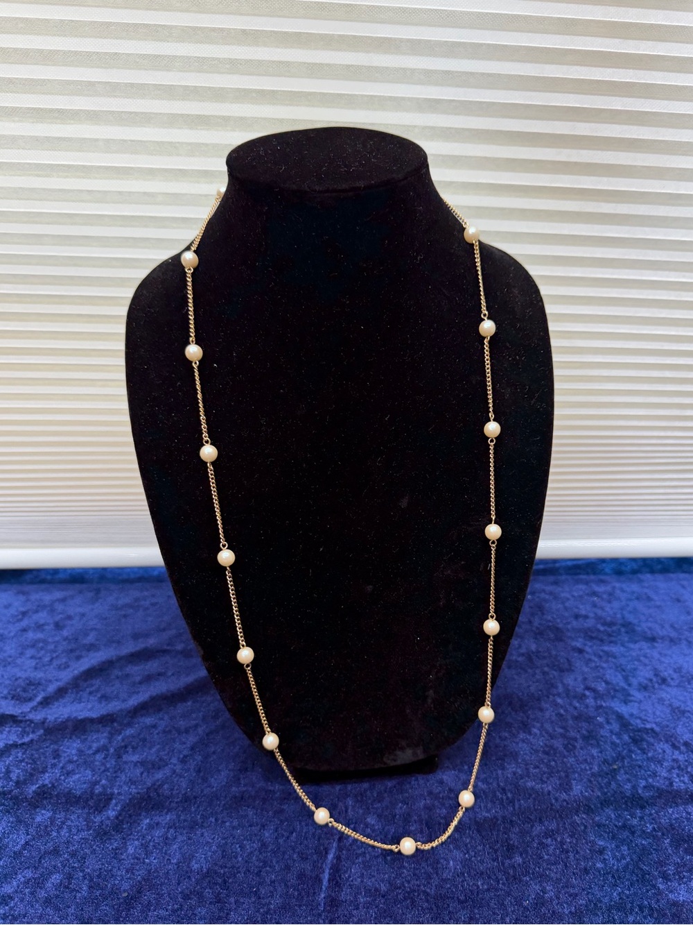 Vintage Sarah Coventry Goldtone Faux Pearl Long Link Necklace